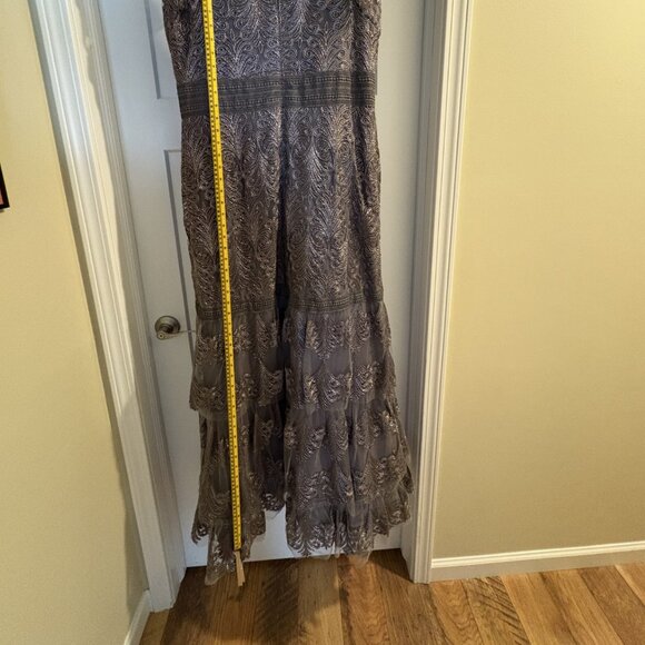 Mother of Bride/Groom: Beautiful Pewter Tadashi Shoji Bohemian Formal Dress - Picture 4 of 6